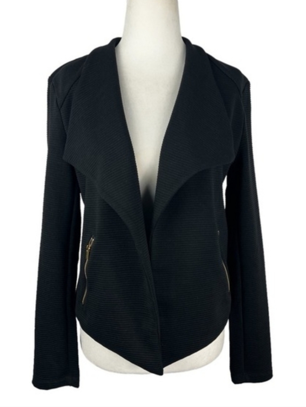 NWT Premise Black Moto Draped Open-Front Jacket with Zip Details